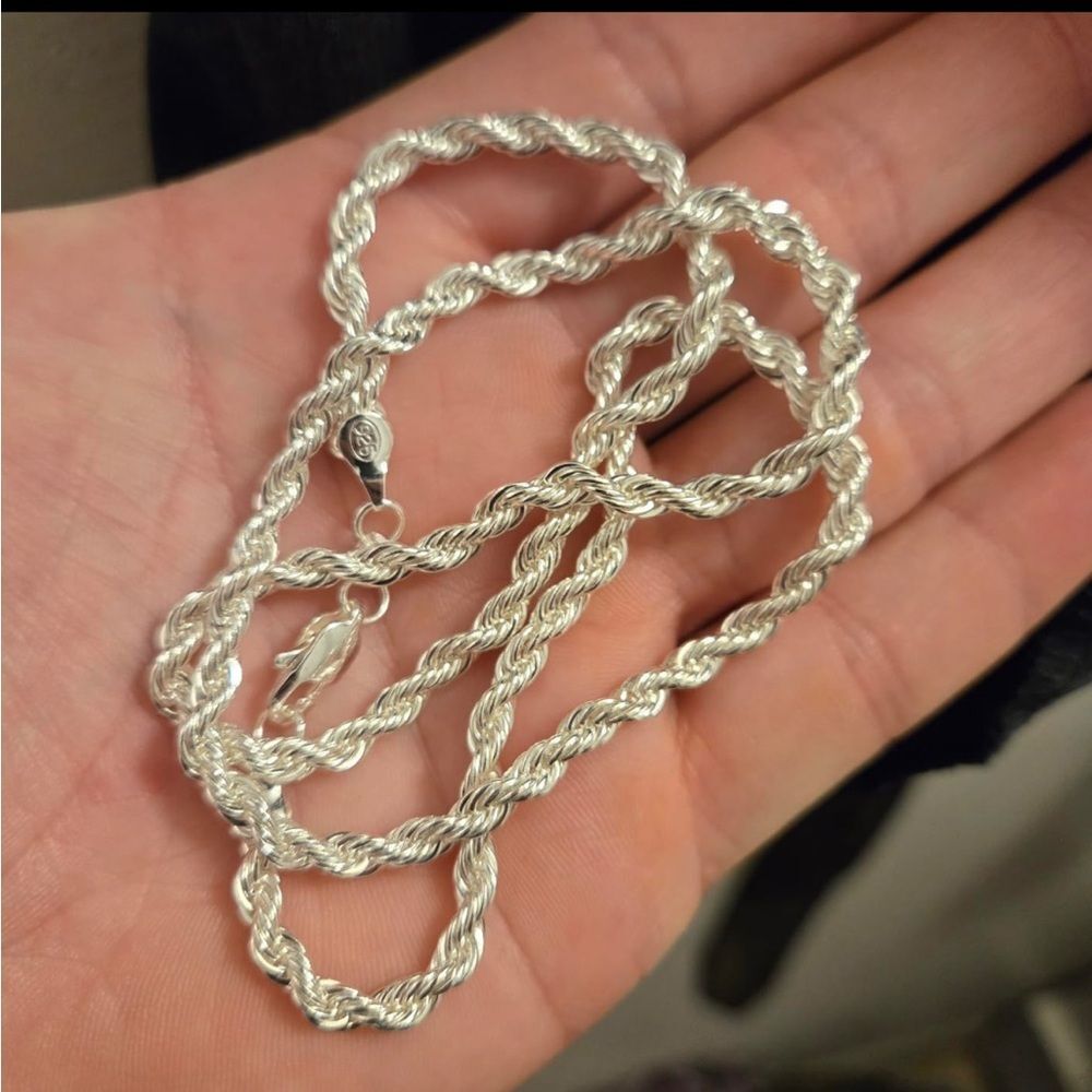 Menโs 4mm Rope Chain .925 Sterling Silver Stamped Franco Necklace Diamond-Cut
